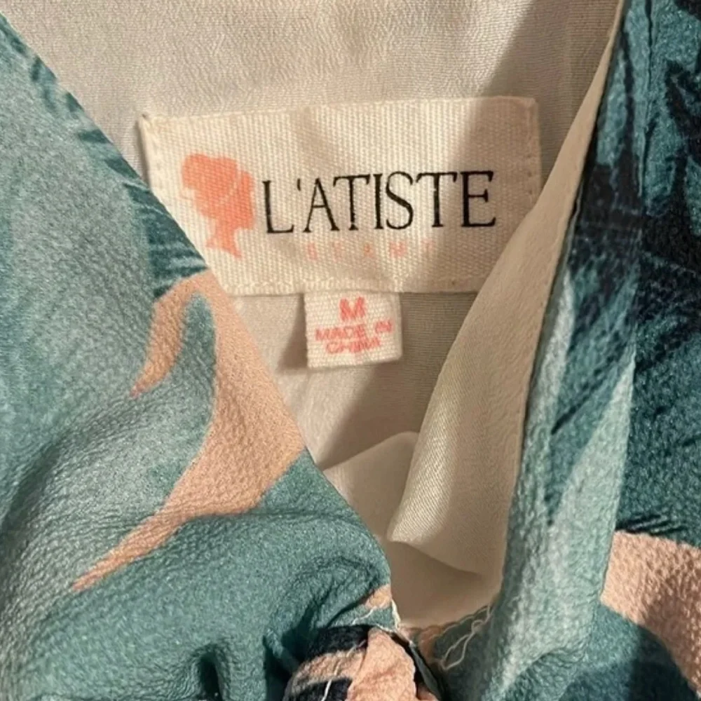 L'ATISTE Green and White Leaf Dress - Picture 8 of 9